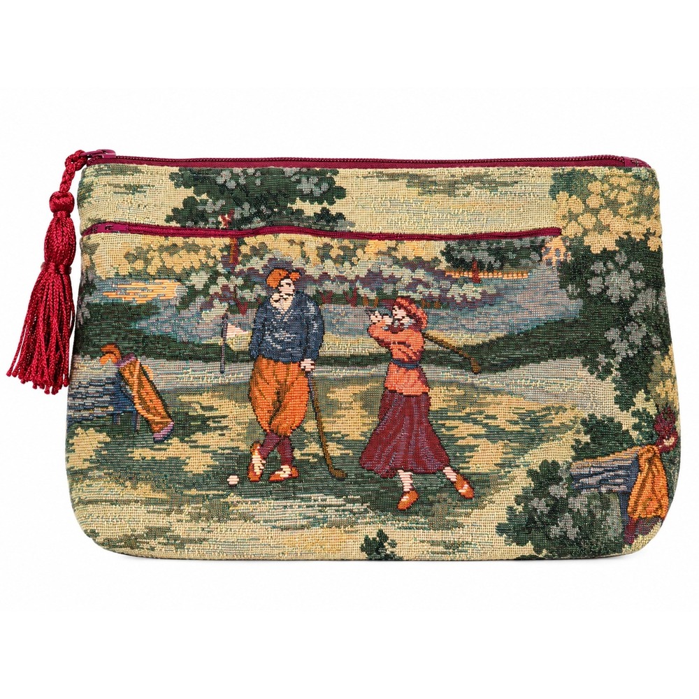 Vintage HOLDINGS-FINE ACCESSORIES Tapestry GOLF Tassel Zip Up Makeup (or?) Bag